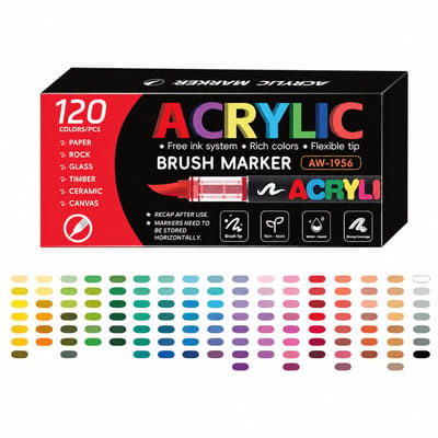 Acrylstiften - set met 120 kleuren - vloeibare inkt en zachte punt - voor tekenen, doodling en kinderknutselen - geschenkverpakking