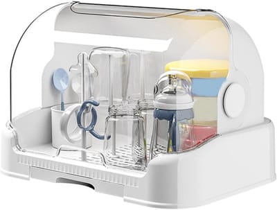 longziming -Babyflessen Droogrek - Flessendroger - Opbergbox - Efficiënt Waterafvoer - Stofdicht Deksel - PP En ABS - Modulair Systeem - Hygiënische Opslag - 1 Set