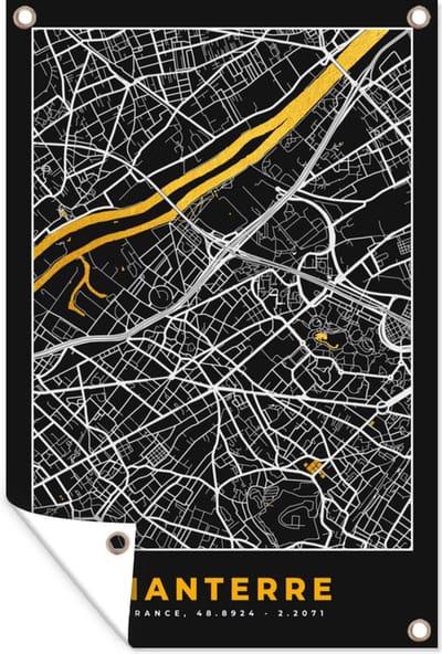 Muurdecoratie Stadskaart – Frankrijk – Kaart – Nanterre – Plattegrond - 120x180 cm - Tuinposter - Tuindoek