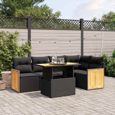 vidaXL - 6-delige - Loungeset - met - kussens - poly - rattan - zwart