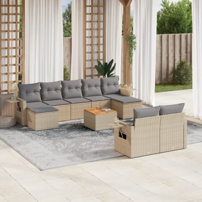 vidaXL - 10-delige - Loungeset - met - kussens - poly - rattan - beige