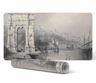 Designer laptopbeschermmat met antieke poort- en havenmotief, 90x45 cm