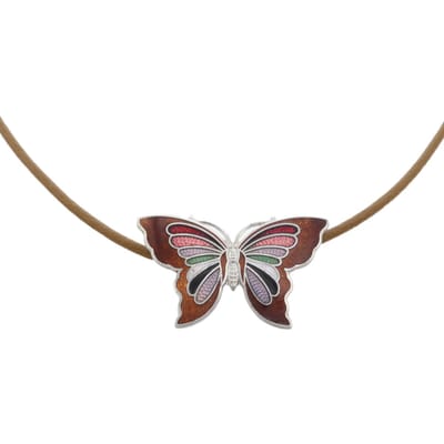 Behave - Ketting - Emaille Vlinder - Bruin Multi - 43 cm + 5,5 cm