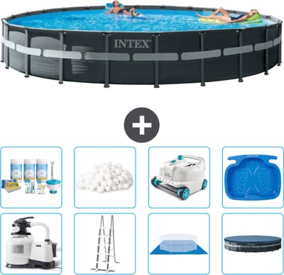 Intex Rond Ultra XTR Frame Zwembad - 732 x 132 cm - Inclusief Pomp - Ladder - Grondzeil - Afdekzeil Onderhoudspakket - Filterbollen - Stofzuiger - Voetenbad