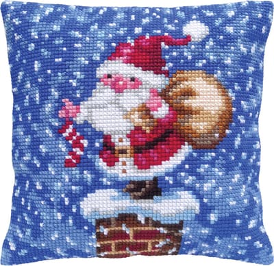 Collection D'Art - Borduurpakket Kussen Kerstman - Voorbedrukt canvas- 50.5458