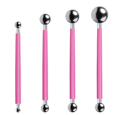 Roze zilverkleurig boetseer gereedschap set 4 delig metalen bol tools klei en boetseer gereedschap voor modelleren en detailleren