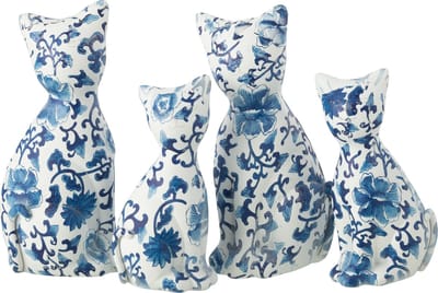 J-Line figuur Kat Patroon - polyresin - blauw/wit - large - 2 stuks