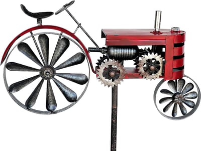Tuinsteker metaal tractor XL 160 cm - Weerbestendige tuindecoratie met windspel