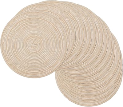 12 stuks - Placemats - Onderzetters - Geweven ronde placemats - Keuken placemats - Wasbaar - Eettafel - Rond - 38 cm - Beige