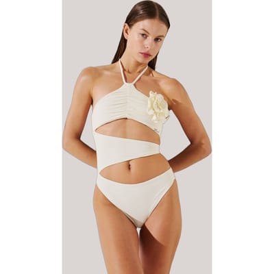 Karl Lagerfeld Karl Dna Flower Swimsuit Cannoli Cream Größe: XS | Badeanzüge Outlet | Damen | Weiß