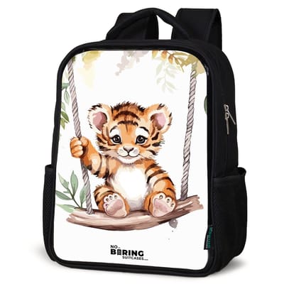 NoBoringSuitcases.com® - Rugzak zwart - Schooltas jongen & meisje - Schommelend tijgerwelpje waterverf tekening - Rugtas voor school - Boekentas kind - Schoolrugzak - Kinderrugzak
