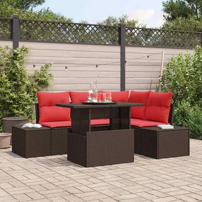 vidaXL - Tuinbank - Set - 6 - st - 4-Aantal - zitplaatsen - Bruin - en - Rood