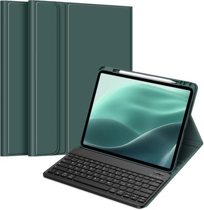 Geschikt voor Apple iPad Air 13 inch M3 2025 / 2024 - Zachte TPU Achterkant - QWERTZ Toetsendbord - Magnetisch Afneembaar - Tablethoes - Nachtgroen