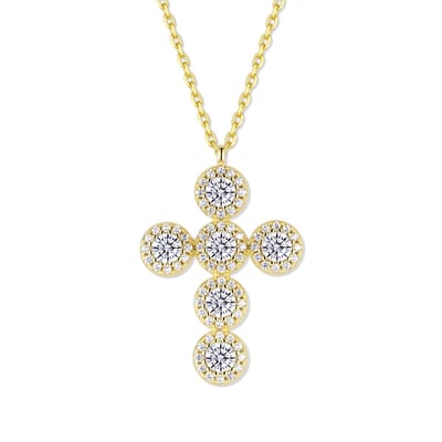 9NB-1720 – Zilveren rond kruis ketting – Goudkleurig – 925 zilver – 40+5 cm