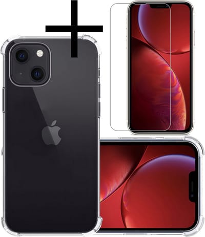 Hoesje - Met Screenprotector - Geschikt voor Apple iPhone 14 - Sterk & Shockproof - Siliconen Case - Back Cover - Telefoon Hoes - Shock Proof - Transparant