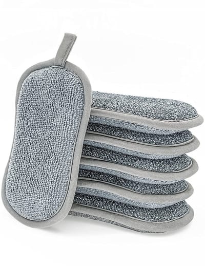 GELLDG Afwassponzen - 6-delige set - 16 x 10 cm - Pannenborstel - Keukenspons - Wasbaar en herbruikbaar - Microvezelmateriaal - Dubbelzijdig - Krachtige vlekverwijdering - Reinigt grondig hardnekkige vlekken