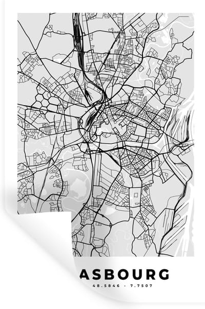 Muurstickers - Sticker Folie - Kaart - Stadskaart - Strasbourg - Plattegrond - Frankrijk - 20x30 cm - Plakfolie - Muurstickers Kinderkamer - Zelfklevend Behang - Zelfklevend behangpapier - Stickerfolie