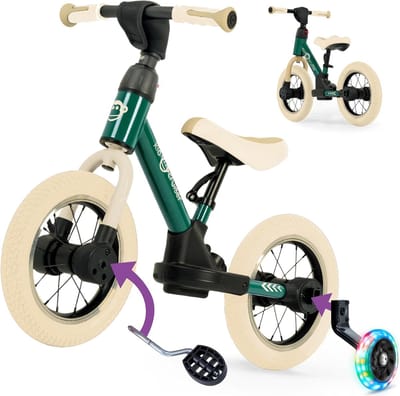 3-in-1 Loopfiets en Driewieler met LED Zijwieltjes voor Kinderen (2-6 Jaar)