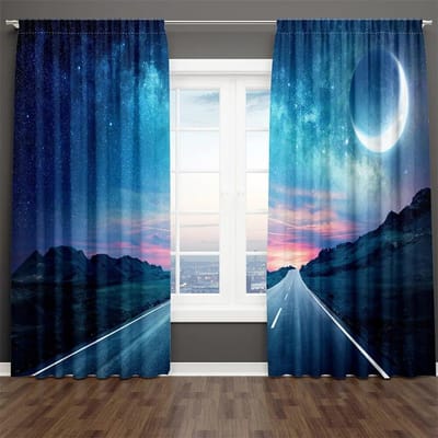 3D Print Blauw Zwart Sterrenhemel Serie Melkweg Kind 2 Stuks Shading Gordijn Voor Woonkamer Slaapkamer Decor Staaf zak W50xH130(CM)x2PCS-Grommet Top