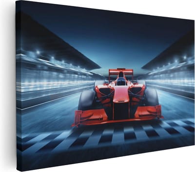 Artaza Canvas Schilderij Racewagen - 30x20 cm - Klein - Wanddecoratie Formule 1 - Muurdecoratie Auto - Kamer Accessoires Rood