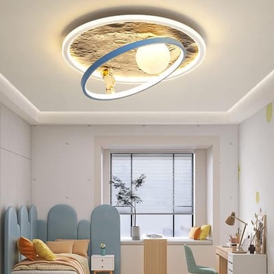 Moderne LED Plafondlamp Astronaut Maan Ontwerp Dimbaar met Afstandsbediening voor Kinderkamer, Woonkamer en Eetkamer