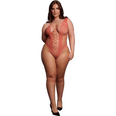 Le Desir - Teddy met V hals - Sunset Glow Plus Size