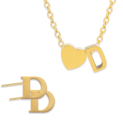Initiaal Ketting & Oorbellen set met Letter D Goudkleurig - Stainless Steel - Met letter & Hartje! - 2x Sieraden Cadeau - Pax Amare
