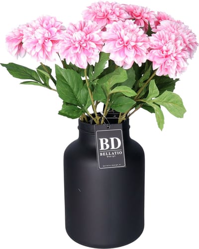 Bellatio Design Kunstbloem Dahlia boeket - 10x stelen - 50 cm - lichtroze - kunst zijdebloemen