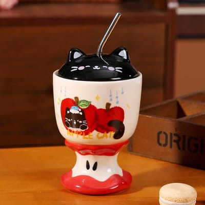 Handbeschilderde Driedimensionale Appelkern Kelk Schattige Leuke Appel Kat Keramische Kop Verjaardag Souvenir Meisje Mok 340ml