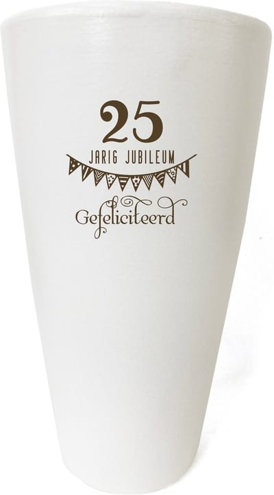 Vaas wit met tekst- JUBILEUM 25 jaar - De tekst is een gravure. Een mooi cadeau voor een 25 jarig jubileum