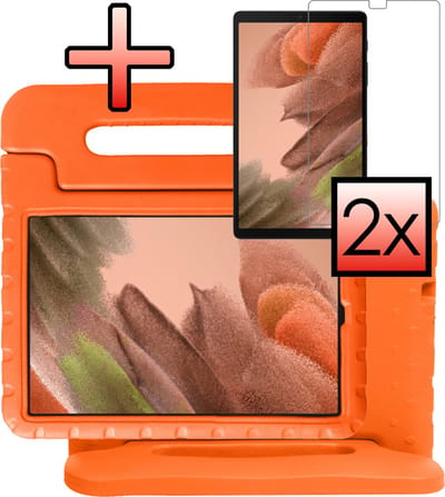 Hoes - Geschikt voor Samsung Galaxy Tab A7 Lite - Met 2x Screenprotector - Kinderhoes Shockproof Bumper - Kidsproof Case - Tablet Hoesje - Kinder Cover - Oranje