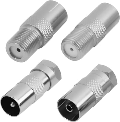 SnelShoppen - Set van 4 TV Antenne Adapters, Duurzame Zinklegering Connectoren, Compatibel met TV Antenne Kabel voor Thuis en Woonkamer