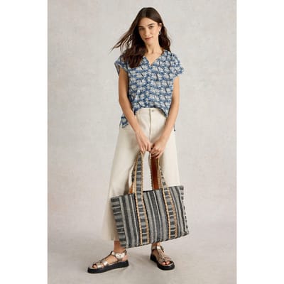 White Stuff Rae Organic Cotton Top Blue Print Taglia: 10 | Magliette intime Outlet | Donna | Blu
