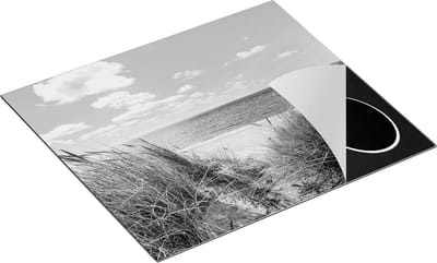 Chefcare Inductie Beschermer Strand en Zee vanuit Duinen - Zwart Wit - 60x50 cm - Afdekplaat Inductie - Kookplaat Beschermer - Inductie Mat