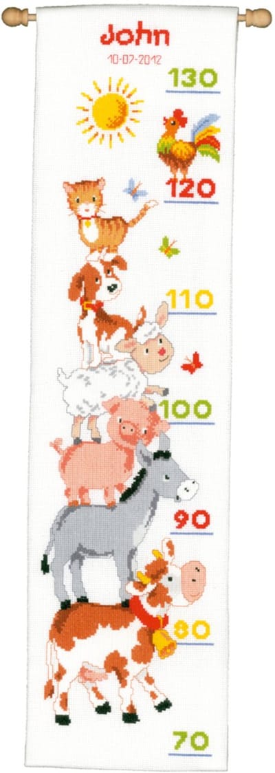 Vervaco - Telpakket kit - Geboorte - Groeimeter - Boerderijdieren - PN-0144082 - Borduren - Borduurpakket - Borduurpakket geboorte - Borduurpakket volwassenen