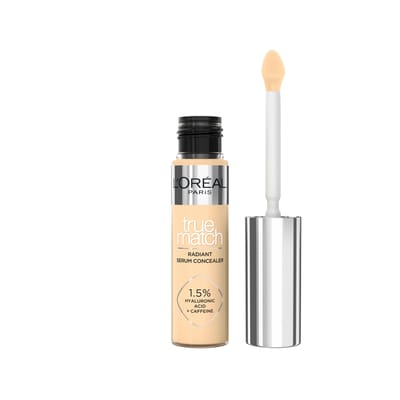L'Oréal Paris True Match Radiant Serum Concealer - Geschikt voor de gevoelige huid - Verrijkt met 1,5% hyaluronzuur en cafeïne voor hydratatie en verfrissing - Medium dekking - Stralende finish - Verzorgt als een oogserum - 4N - 11 ml