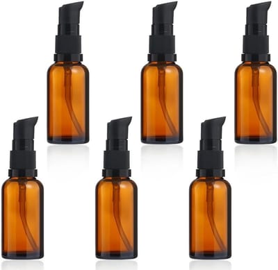 Allecto Plus - Set van 6 navulbare glazen lotionflessen van 50 ml in amberkleurig glas