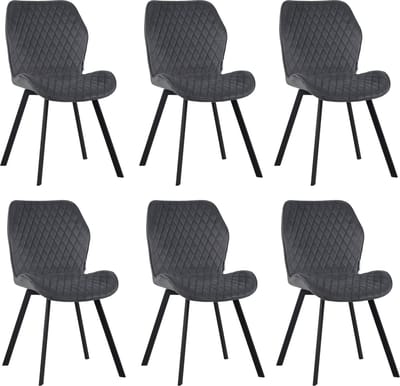 Colenis® - Rio eetkamerstoel - Set Van 6 - Grijs - Fluweel - Velvet - Industrieel - Stoel