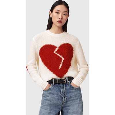 AllSaints Luvheart Crew Ecru White/red Taglia: XS | Maglioni a maglia Outlet | Donna | Marrone
