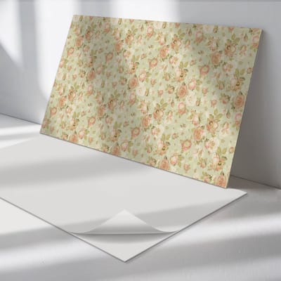 Wallfluent Vinyl Wandpaneel - Achtergrond met bloemenpatroon Zelfklevende Wandbekleding - 100 cm x 50 cm - Romig Vinyl Wandpaneel - 1 stuk - Rechthoekig Wandbekleding Vinyl - Bloemen Wandpaneel - Wandpaneel PVC - Wandpaneel Keuken en Badkamer