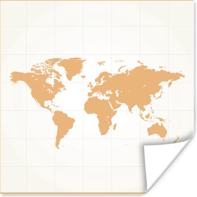 Poster 30x30 cm - Wereldkaart - Simpel - Oranje - Posters - Kamer decoratie - Wanddecoratie woonkamer - Muurdecoratie slaapkamer