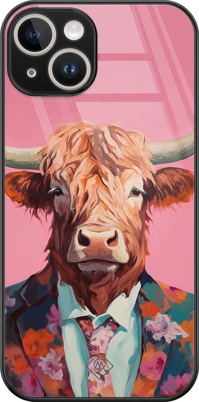 Casimoda® hoesje - Geschikt voor iPhone 13 - Schotse Hooglander - Luxe Hard Case Zwart - Backcover telefoonhoesje - Multi