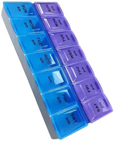 Dailygoods- Pillendoosje 7 Dagen 2 Vakken - Medicatiedoosje - Draagbaar - Organizer - Herinnering - Geschikt voor Vitaminen/Tabletten - Medicijnorganizer