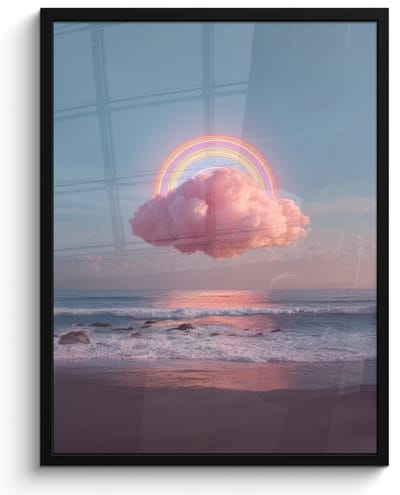 Poster in lijst - Fotolijst 60x80 cm - Posters - Wolk - Regenboog - Zee - Posterlijst zwart - Decoratie - Wanddecoratie woonkamer - Muurdecoratie slaapkamer