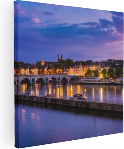Artaza Canvas Schilderij Skyline - 30x30 cm - Klein - Wanddecoratie Maastricht - Muurdecoratie Zonsondergang - Kamer Accessoires Stad