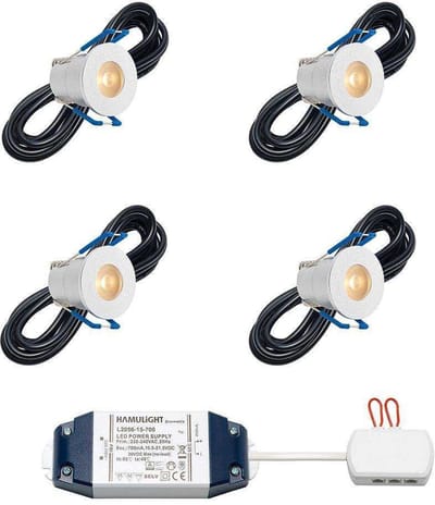LED veranda inbouwspots Valencia bas inclusief trafo - 3W / dimbaar / inbouwspot / terrasoverkapping / overkapping / warm wit / rond / 230V / IP65 / set van 4 stuks