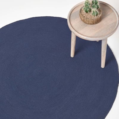 Homescapes Handgeweven gevlochten vloerkleed in donkerblauw, 120 cm rond