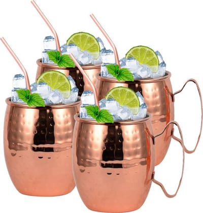 Fjesta© Moscow Mule Bekers Inclusief Rietjes - RVS Cocktailglazen - 50cl - Roségoud