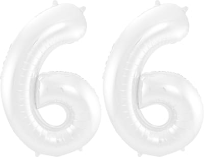 Folieballon 66 jaar metallic wit 86cm