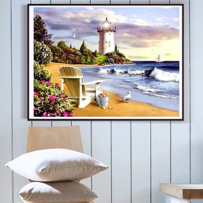 Woondecoratie DIY 5D Diamantborduurwerk Landschap Strandvakantie Borduurpakketten 20X30CM gray